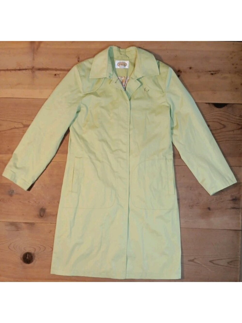 Vtg Talbots Classic Rain Coat Women 6 Green Lined Button Softshell Lightweight